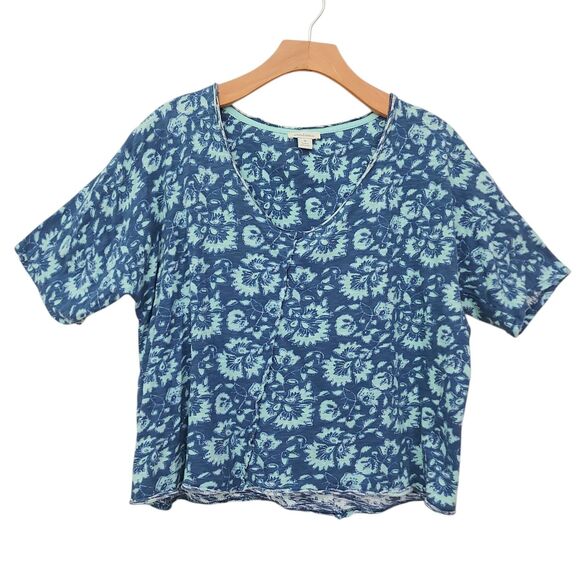 Sundance Top Womens Medium Blue Floral Knit Cotton Lightweight Boho Sustainable - Picture 1 of 11